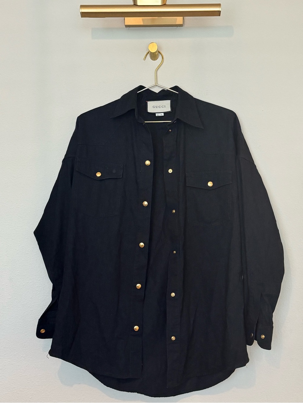 Gucci Black Button-Front Shirt with Gold Buttons